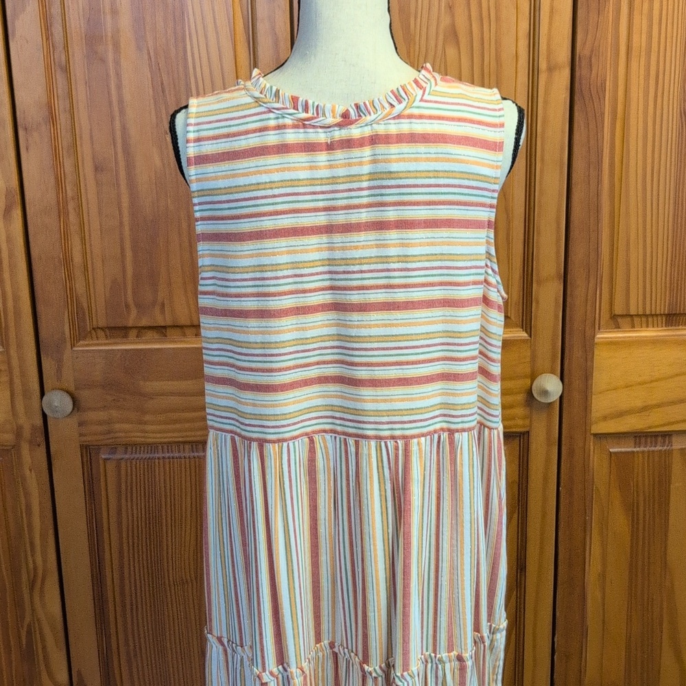 Linda Anderson New Elegant Striped Midi Sleeveless Tier Sleeves Dress L - Picture 5 of 9